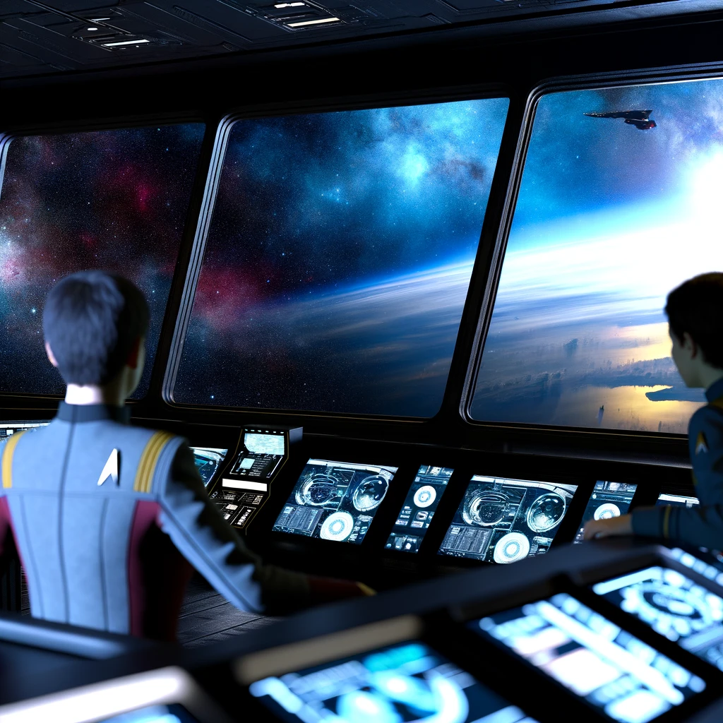 DALL·E 2024-03-23 20.30.41 - Create a more intimate image inspired by the themes of space exploration, focusing on a smaller crew within a spaceship's bridge. This scene features .webp